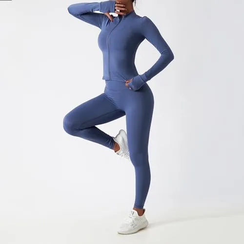 MUMANAIXI 3-Piece Seamless Moisture-Wicking Workout Set for Women - Gym, Fitness, Running, Yoga Sportswear (Blue 3pcs, Large)