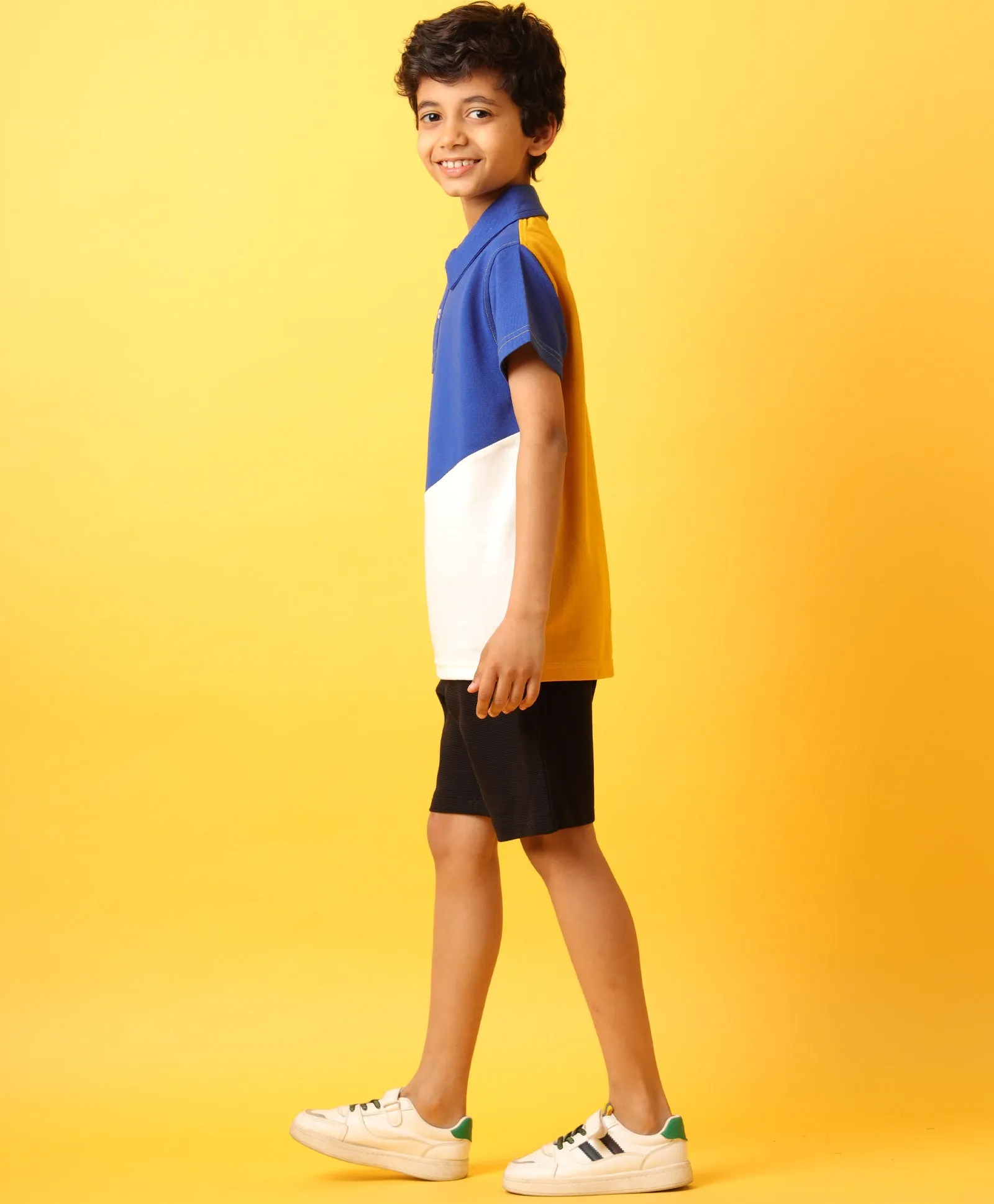 MUSTARD ROYAL WHITE BLACK SHORTS  SET-MUSTARD/BLACK