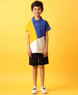 MUSTARD ROYAL WHITE BLACK SHORTS  SET-MUSTARD/BLACK