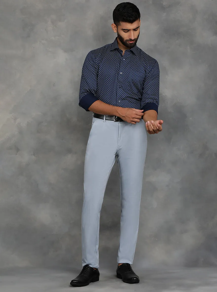 Navy Blue Printed Slim Fit Formal Shirt | GreenFibre