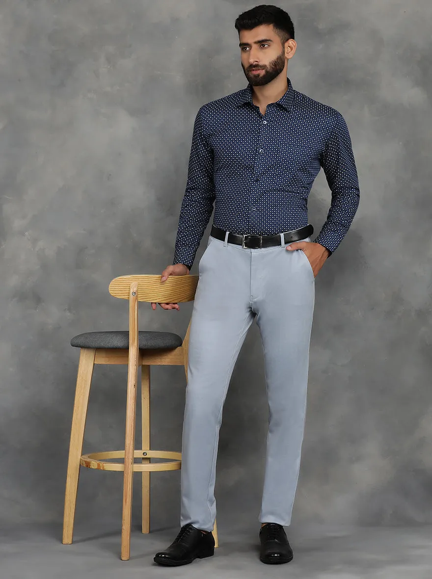 Navy Blue Printed Slim Fit Formal Shirt | GreenFibre