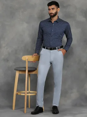 Navy Blue Printed Slim Fit Formal Shirt | GreenFibre