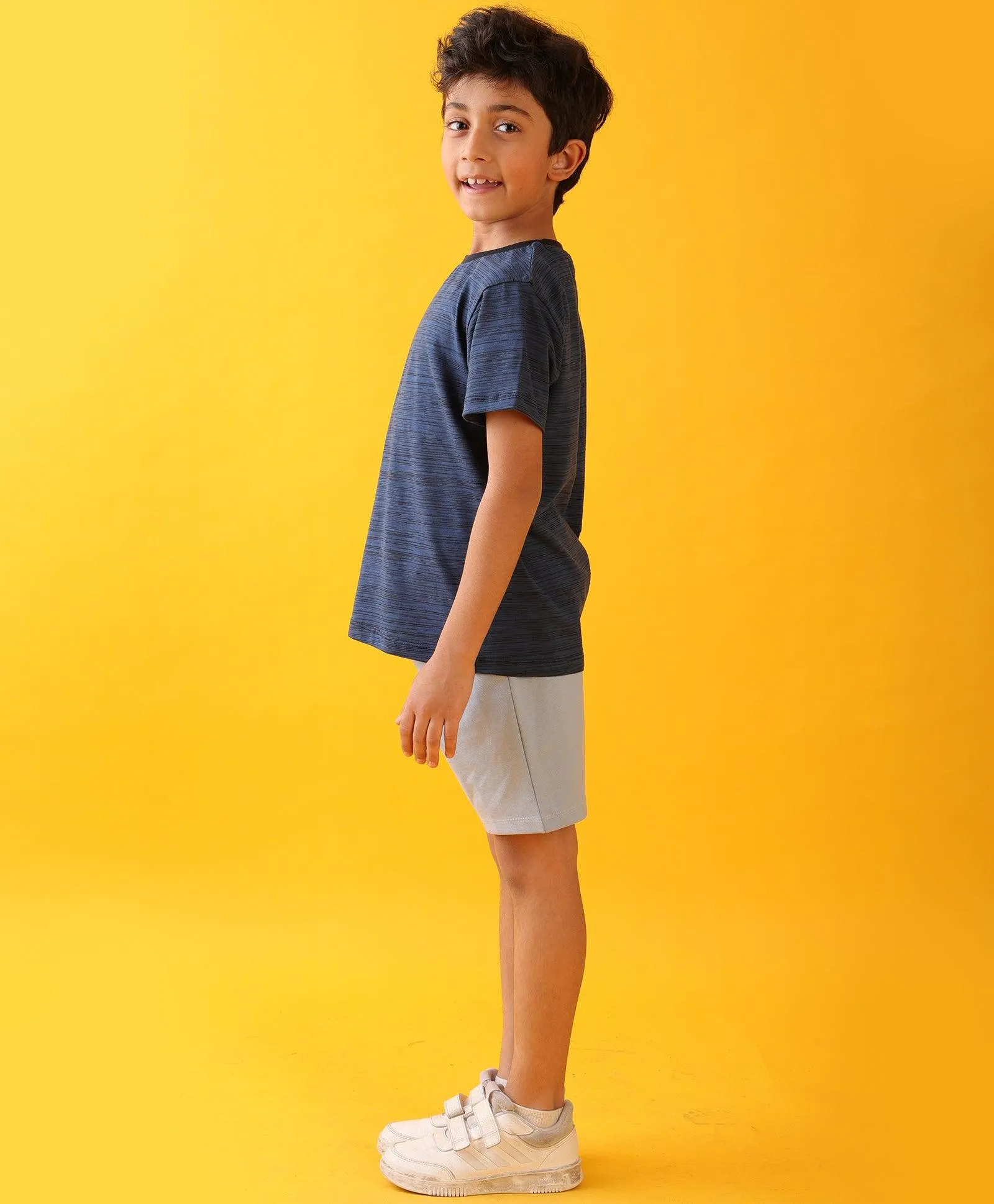 NAVY TEXTURED SKY BOYS SHORTS SET - NAVY/SKY