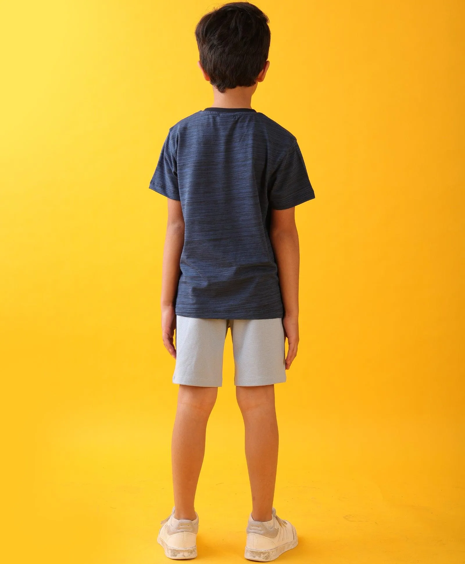 NAVY TEXTURED SKY BOYS SHORTS SET - NAVY/SKY