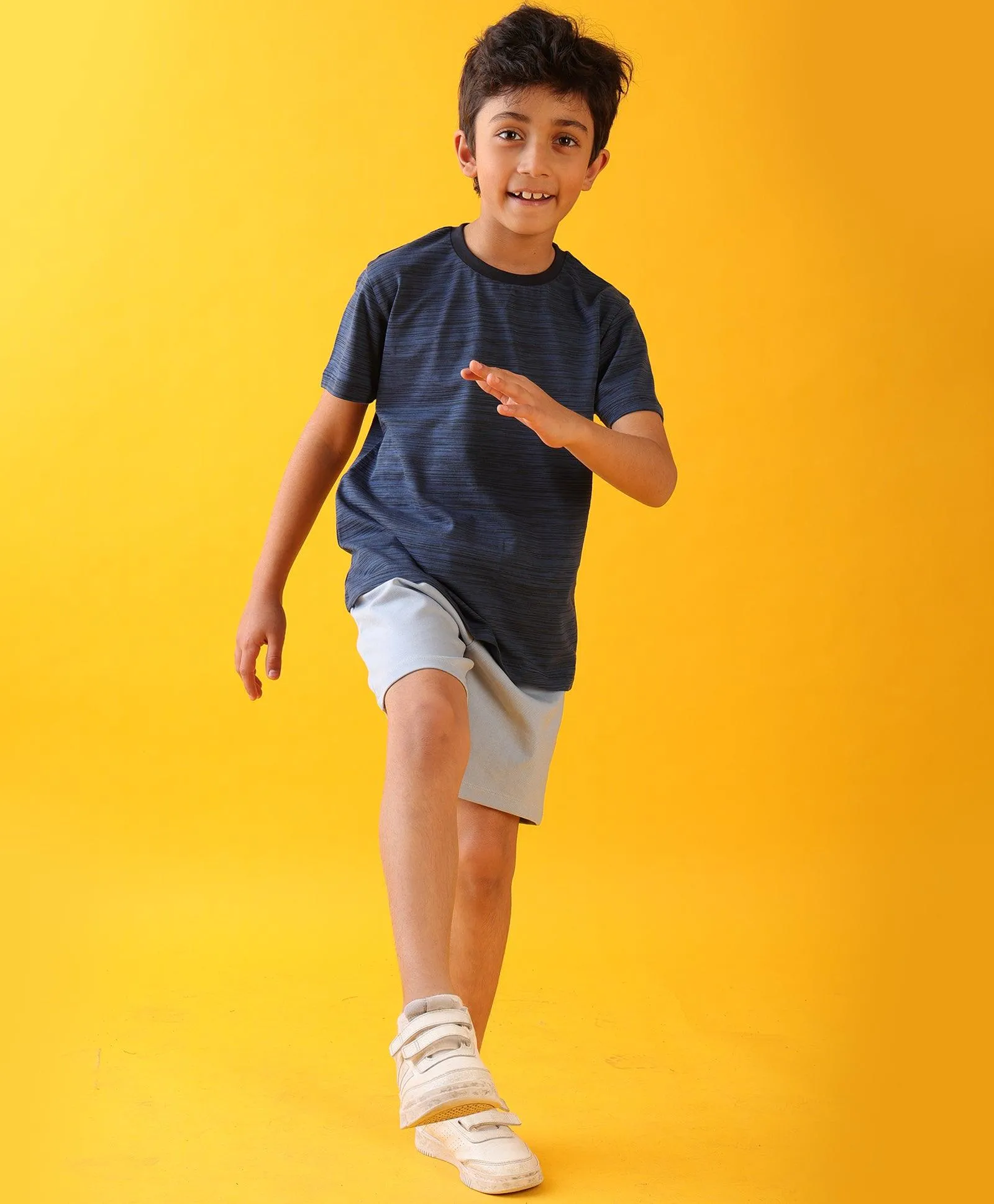 NAVY TEXTURED SKY BOYS SHORTS SET - NAVY/SKY
