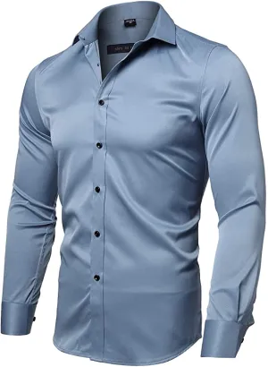 New FLY HAWK Mens Dress Shirts, Slim Fit Long Sleeve Bamboo Button Down Men Shirt, Sz 40 (15.5"Neck 33.5"Sleeve Length 33.5'' Chest 40.9'')