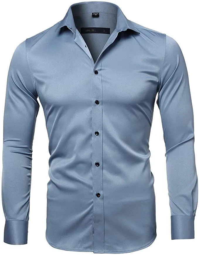 New FLY HAWK Mens Dress Shirts, Slim Fit Long Sleeve Bamboo Button Down Men Shirt, Sz 40 (15.5"Neck 33.5"Sleeve Length 33.5'' Chest 40.9'')