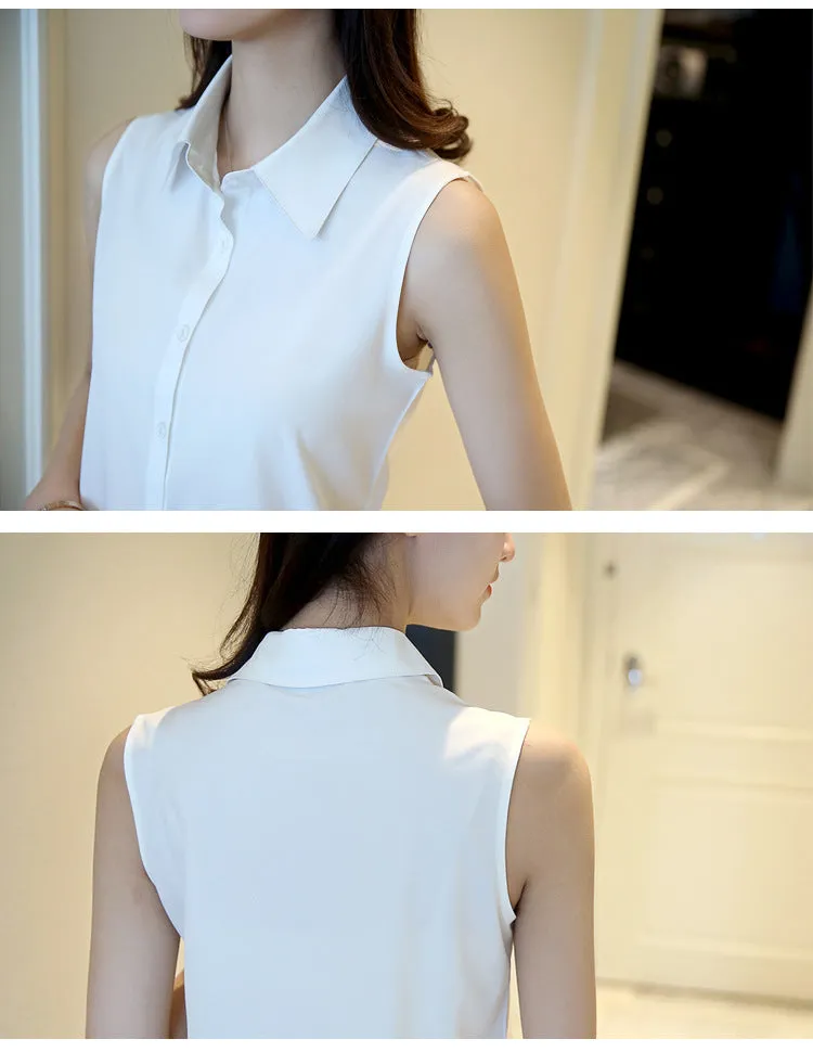 New Turn Down Collar Blouse Sleeveless
