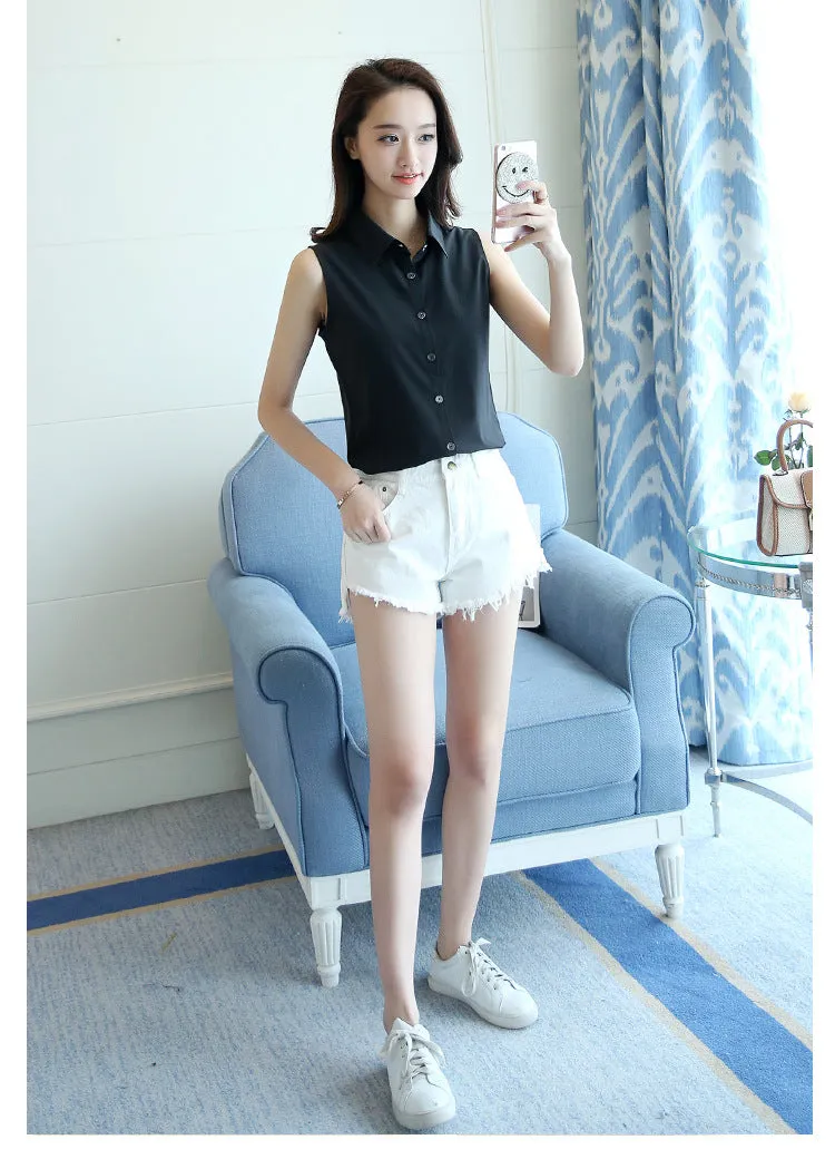 New Turn Down Collar Blouse Sleeveless
