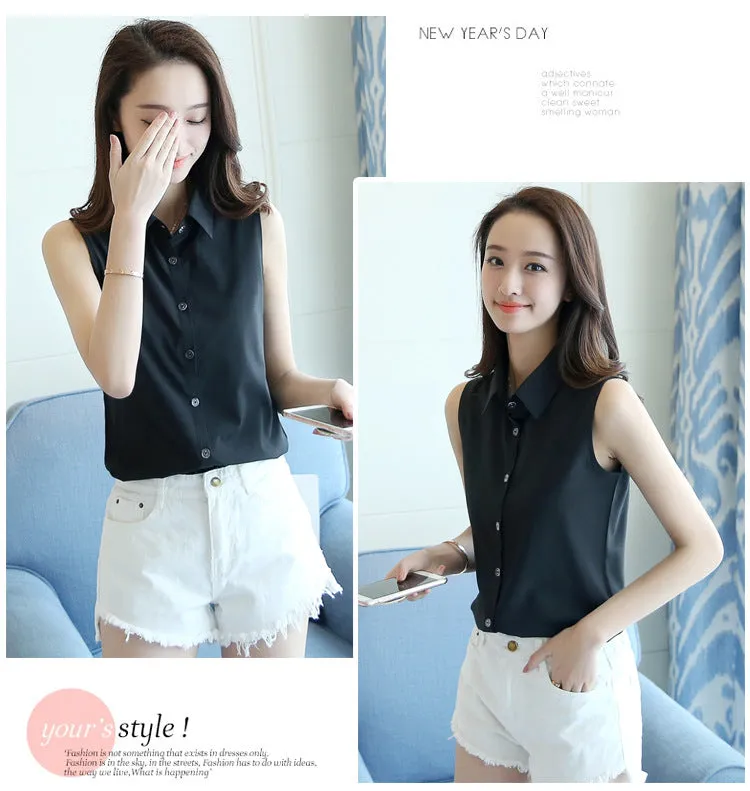 New Turn Down Collar Blouse Sleeveless