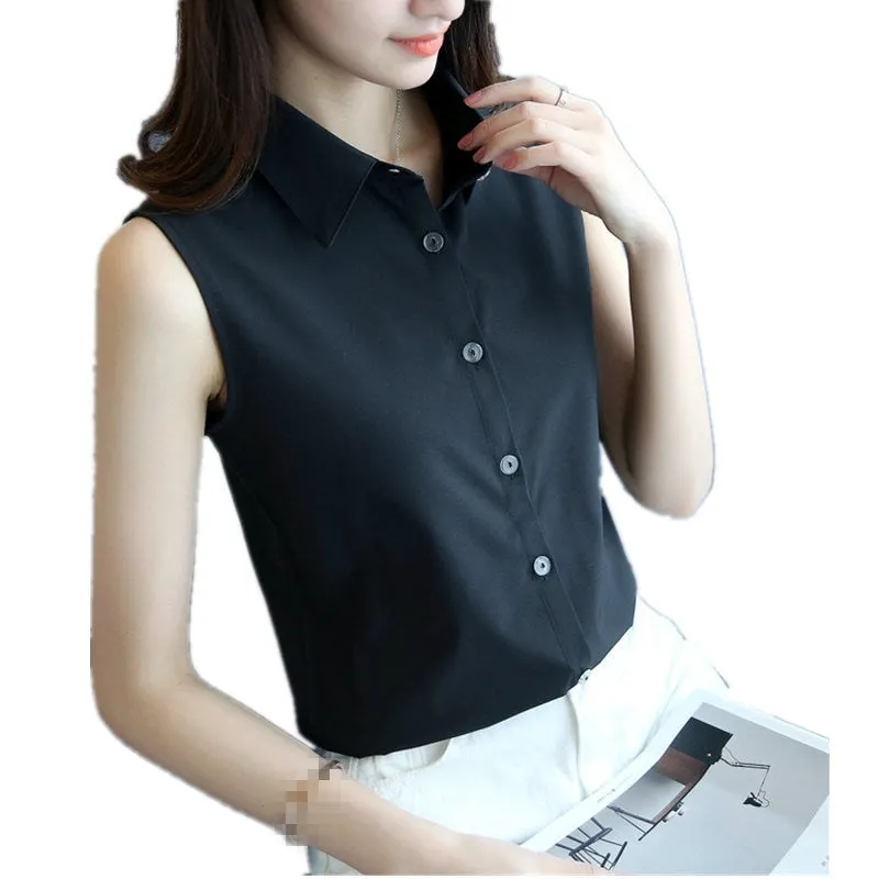 New Turn Down Collar Blouse Sleeveless