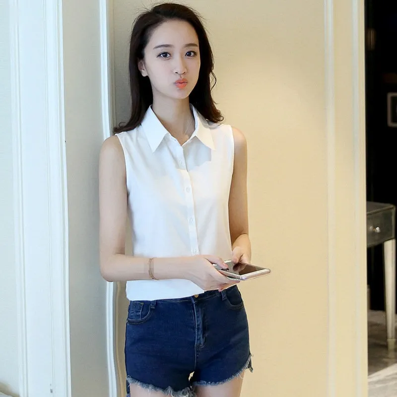 New Turn Down Collar Blouse Sleeveless