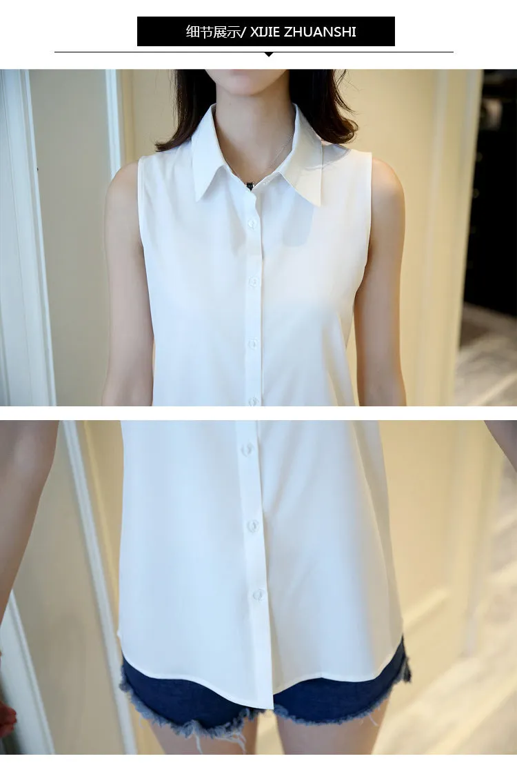 New Turn Down Collar Blouse Sleeveless