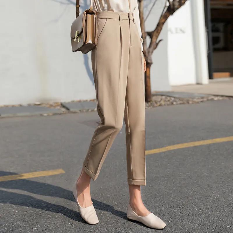 Nine-point High-waisted Black Slim Pleated Cigarette Tube Radish Slacks