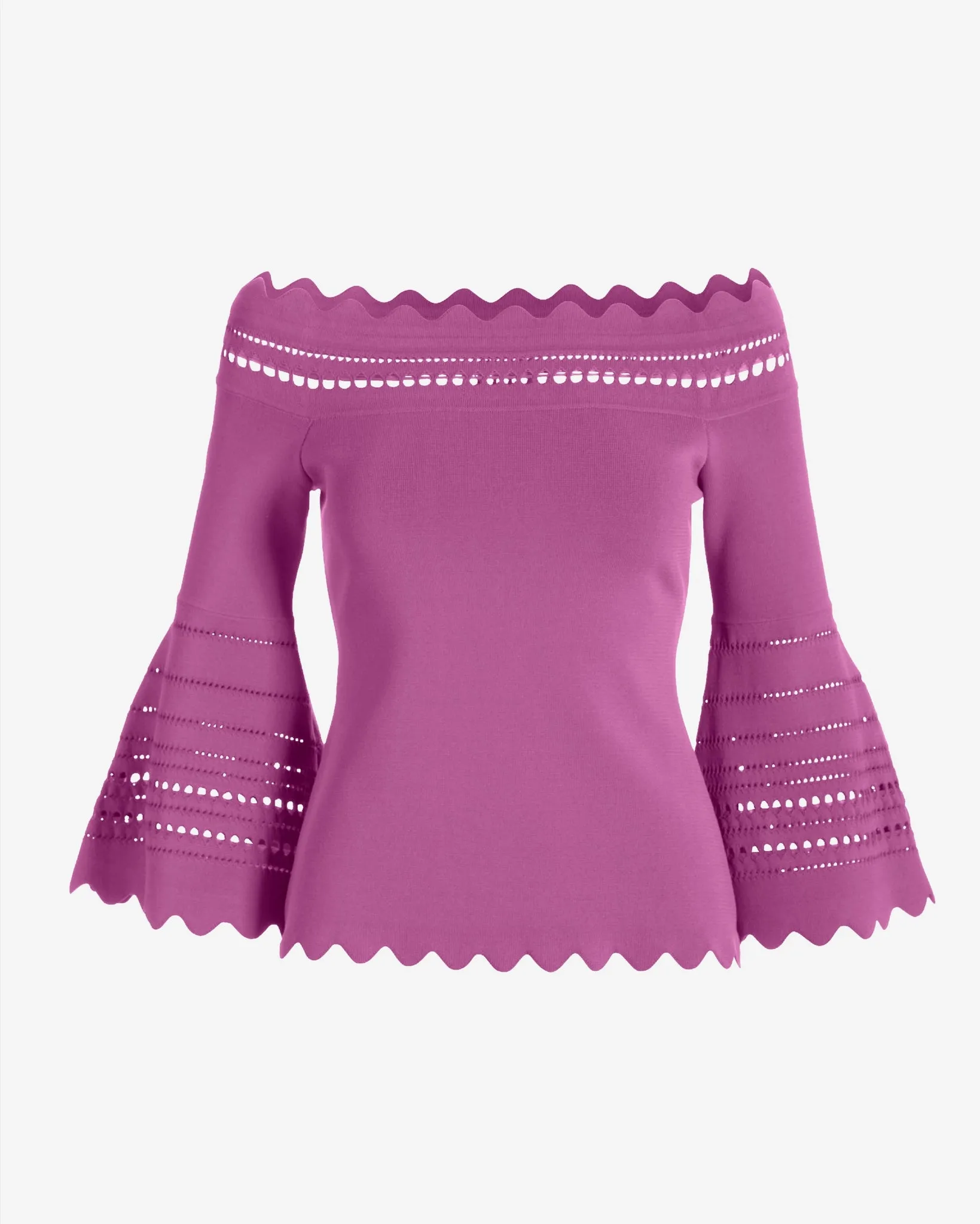 Off The Shoulder Lace Scallop Sweater Radiant Orchid