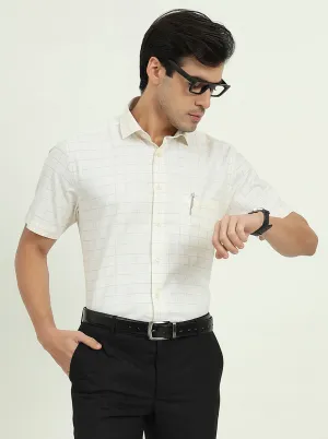 Off-White & Grey Checked Regular Fit Formal Shirt | Greenfire