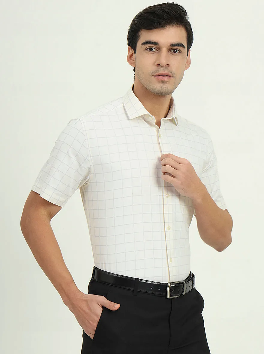 Off-White & Grey Checked Regular Fit Formal Shirt | Greenfire
