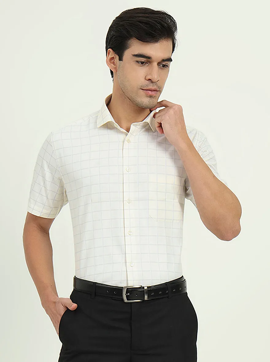 Off-White & Grey Checked Regular Fit Formal Shirt | Greenfire