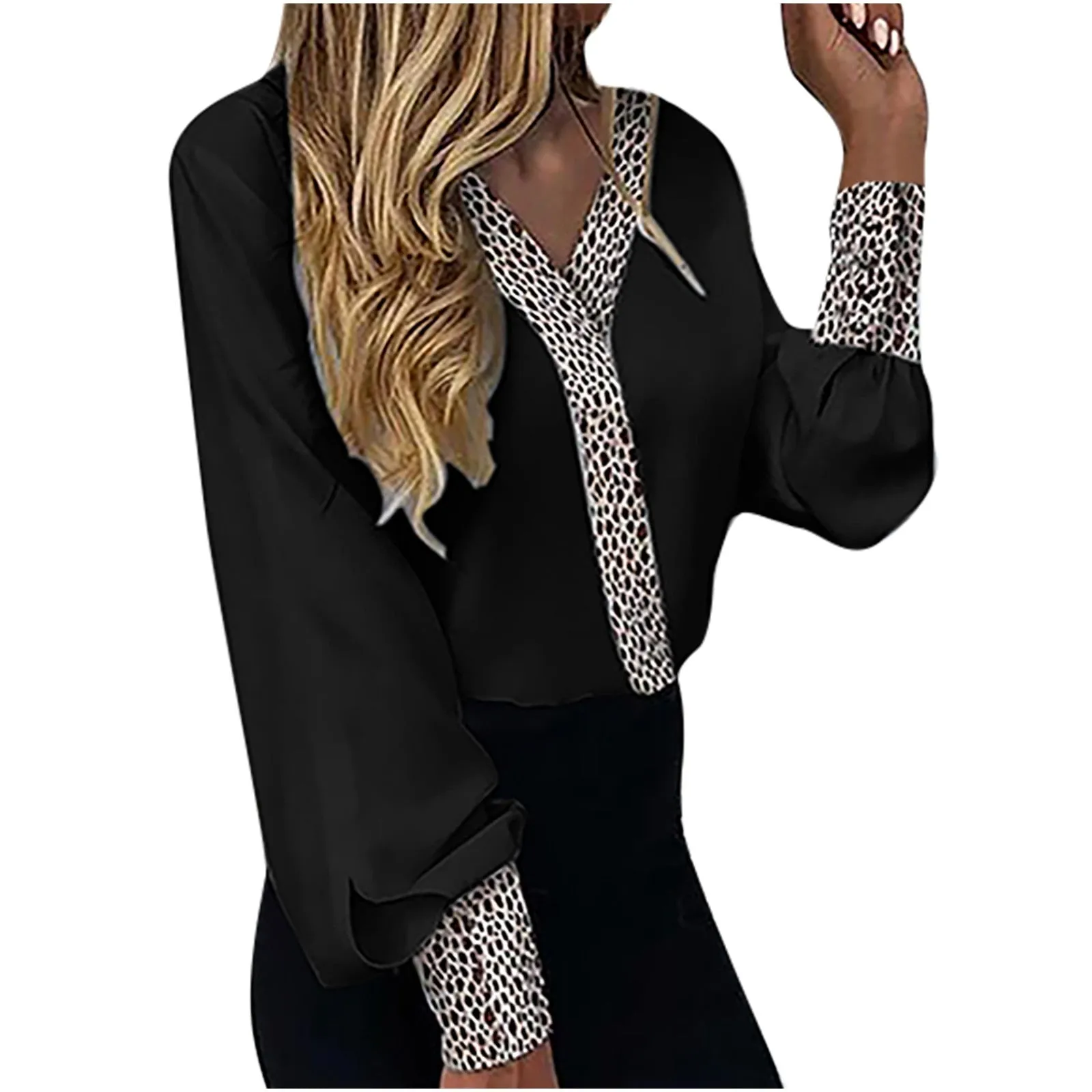 Office V-Neck Leopard Printed Shirts