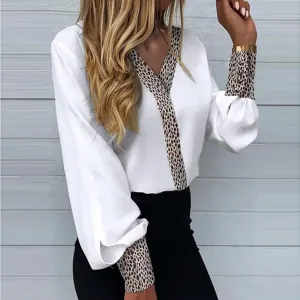 Office V-Neck Leopard Printed Shirts