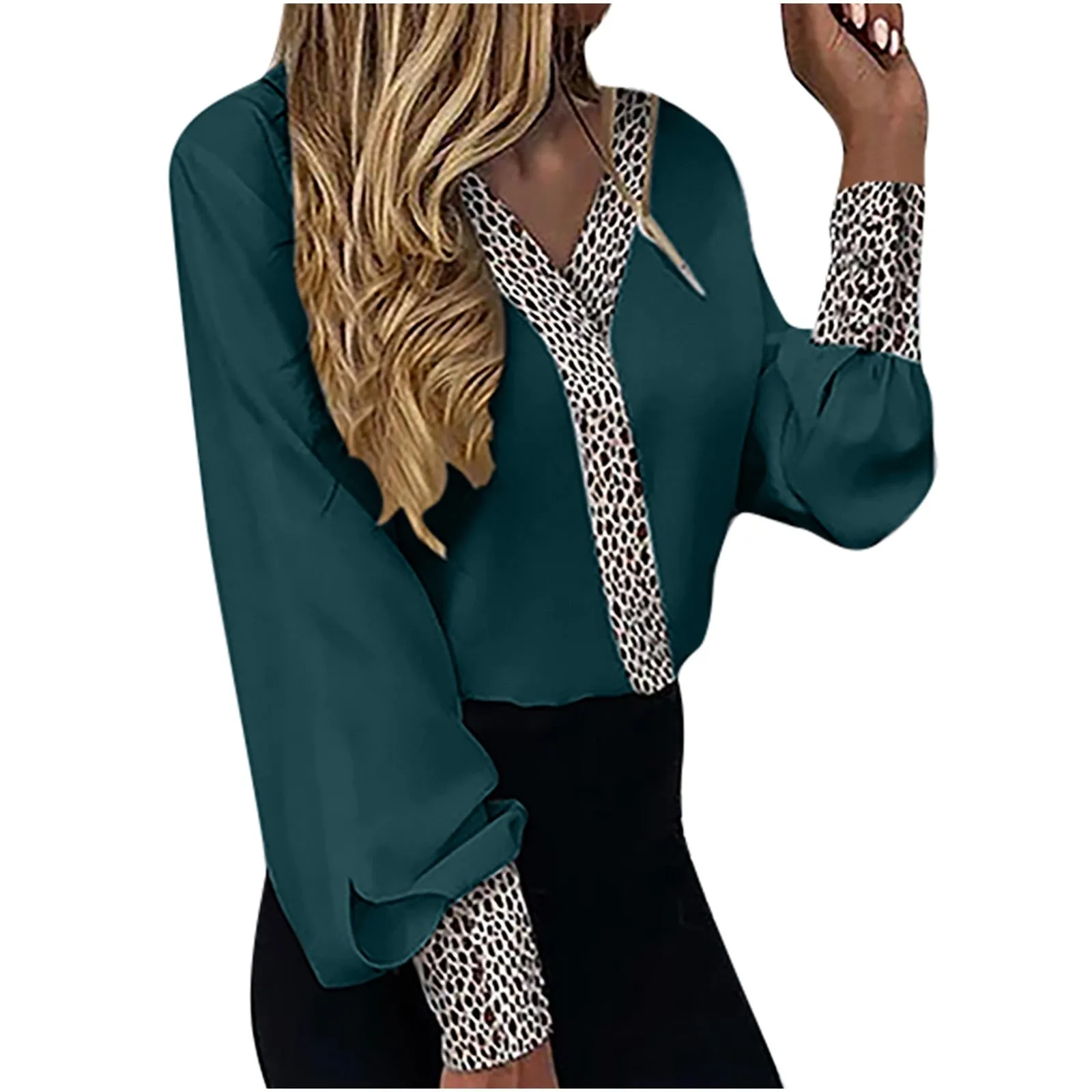 Office V-Neck Leopard Printed Shirts