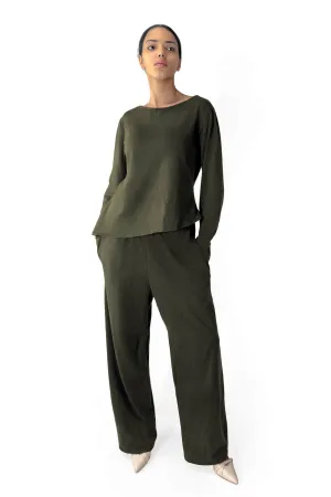 Olive Esabella Relaxed Top & Wide-Leg Pants Set