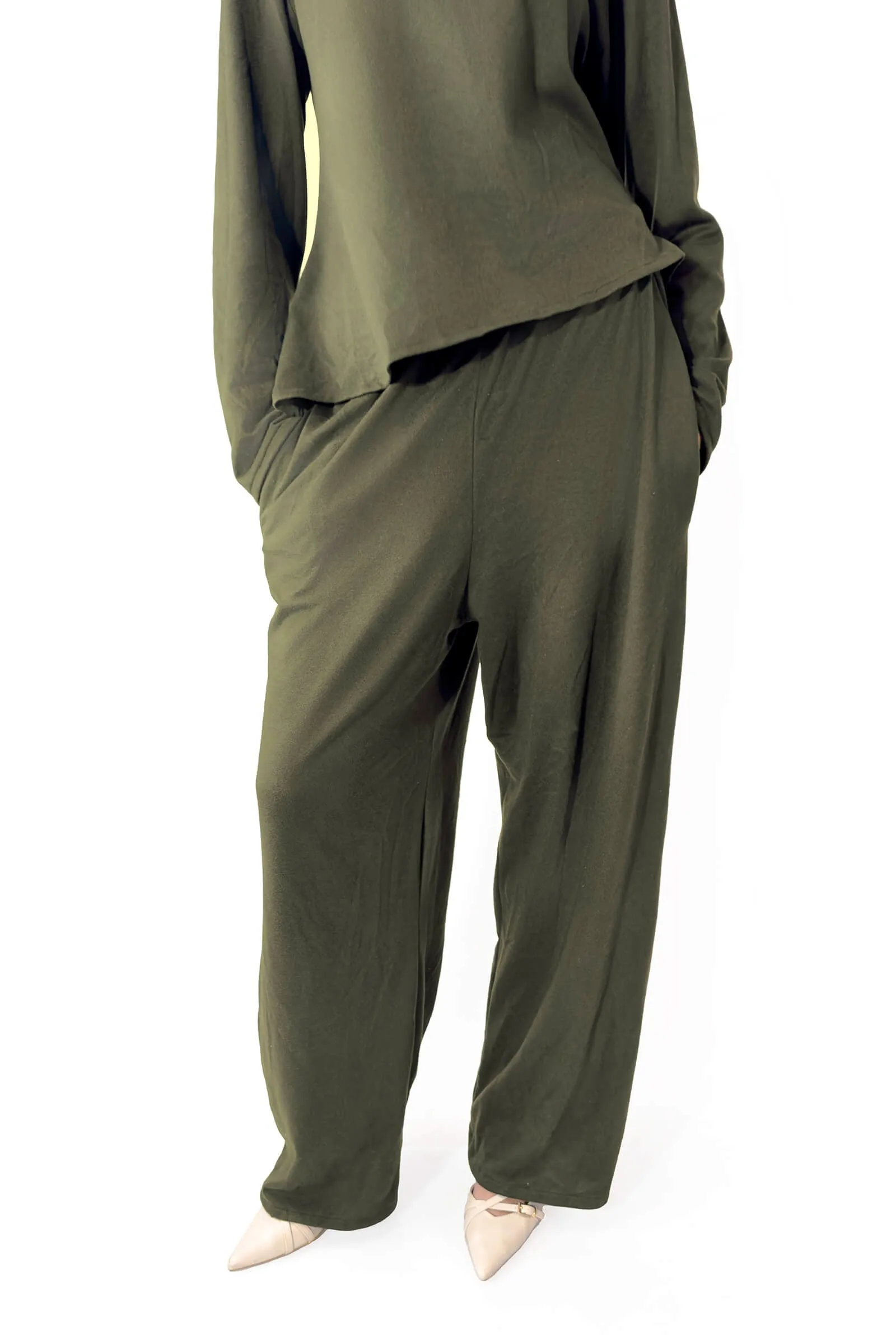 Olive Esabella Relaxed Top & Wide-Leg Pants Set