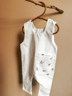 Olive Patch Pocket Romper Pure Linen