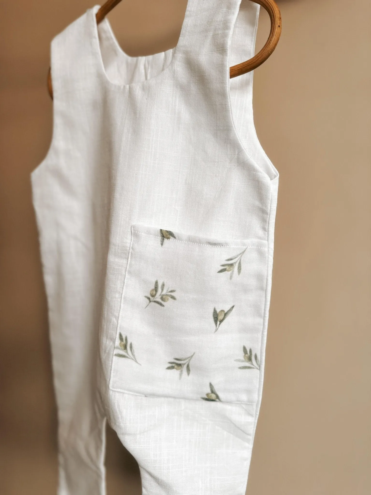 Olive Patch Pocket Romper Pure Linen