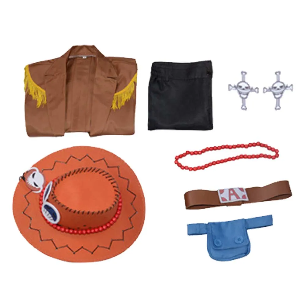 One Piece Portgas D. Ace Anime Character Brown Coat Cosplay Costume Outfits Halloween Carnival Suit