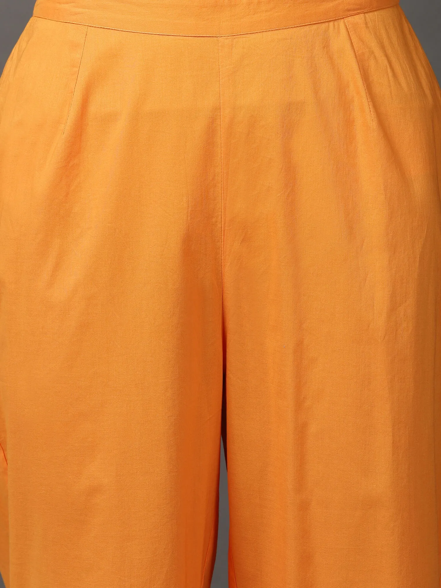 Orange Jacquard Kurta & Pant With Hand Embroidery