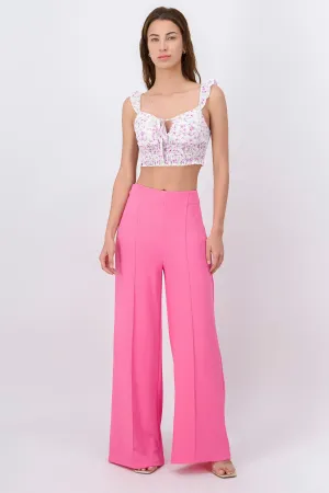 Pantalón Wide Leg Cintura Alta Costuras