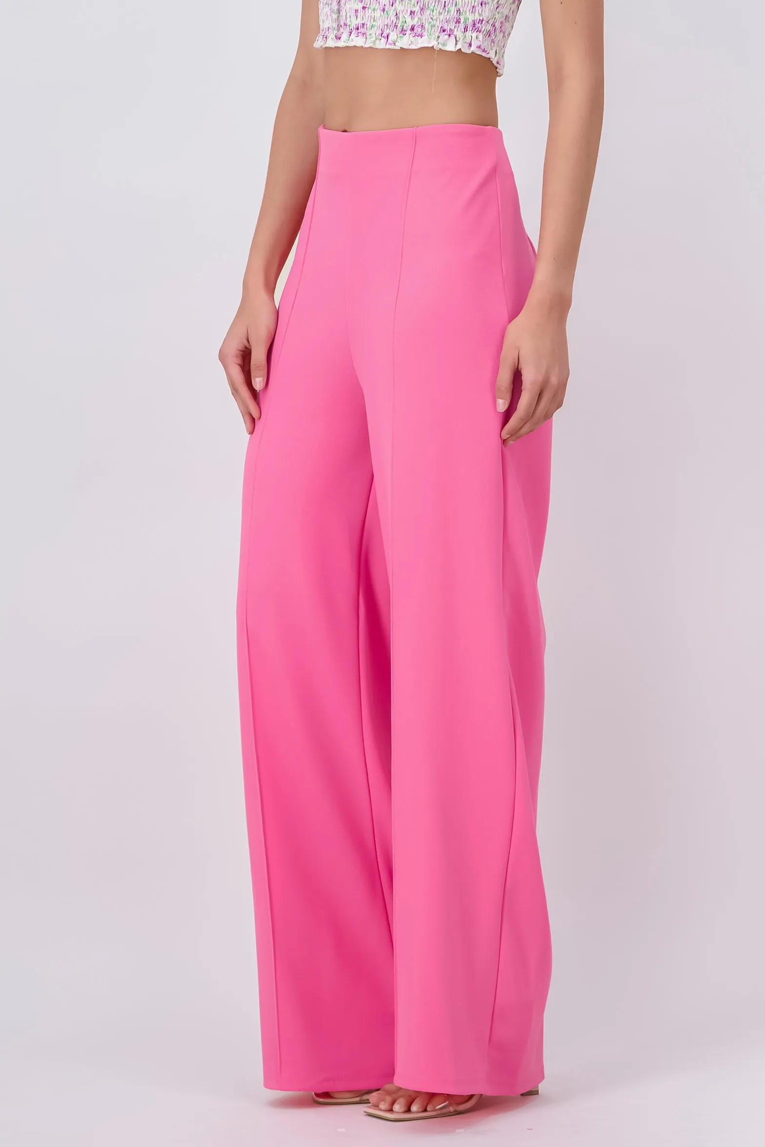 Pantalón Wide Leg Cintura Alta Costuras