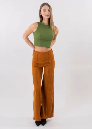 Pantalón Wide Leg Cintura Alta Costuras