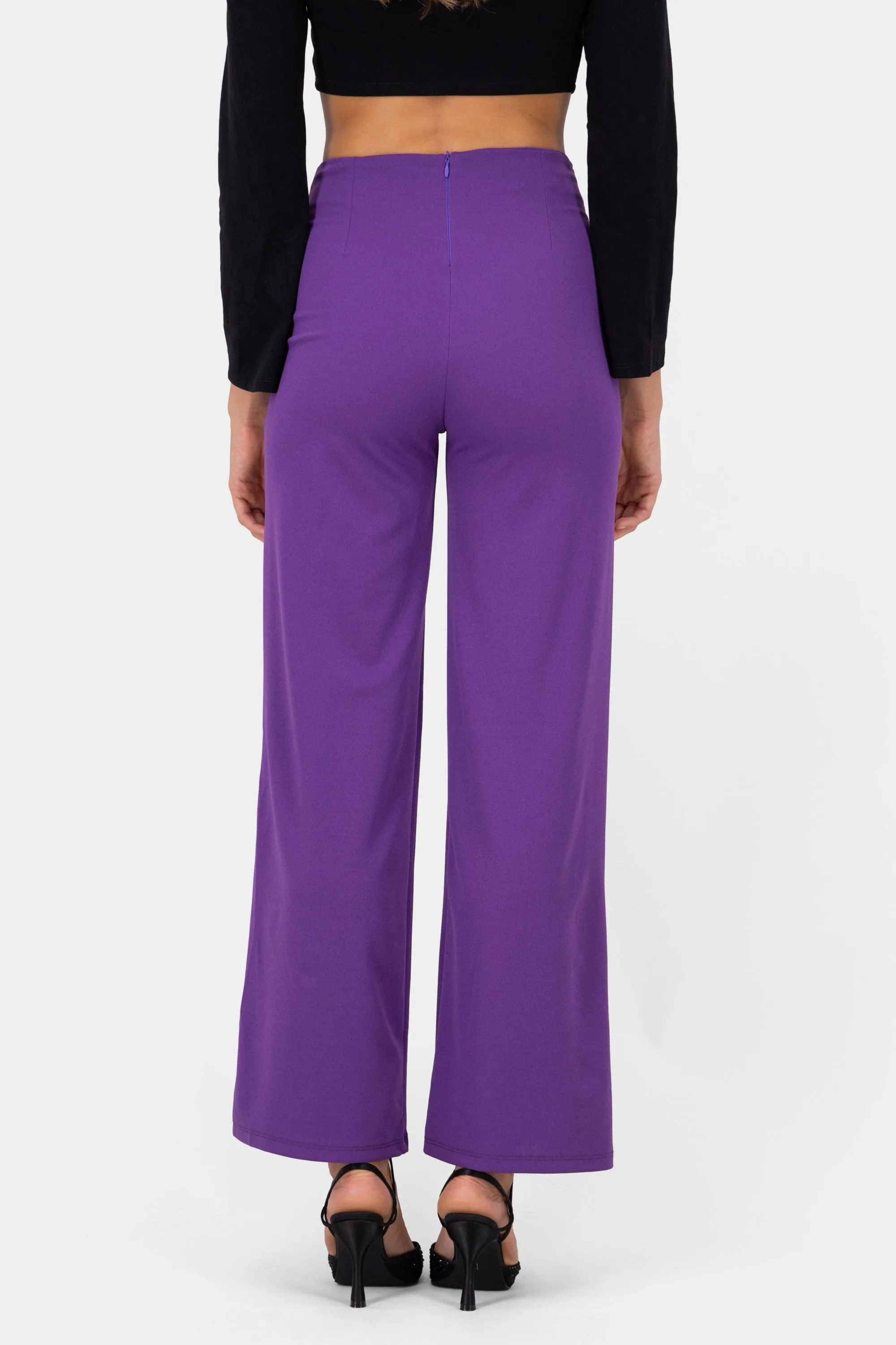 Pantalón Wide Leg Cintura Alta Costuras