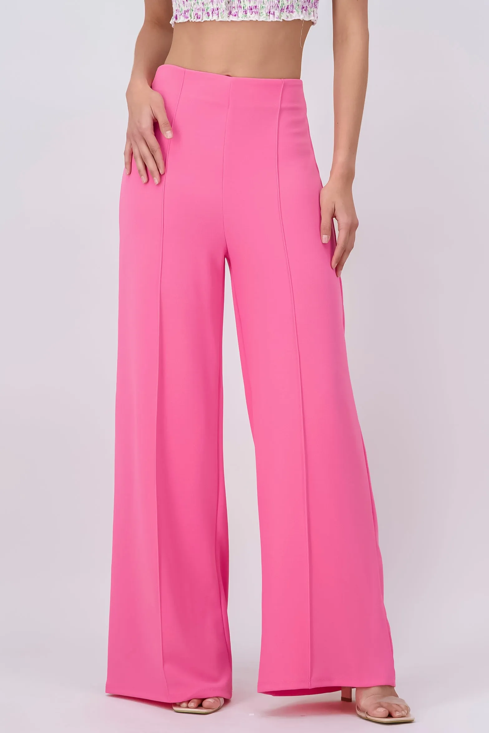 Pantalón Wide Leg Cintura Alta Costuras