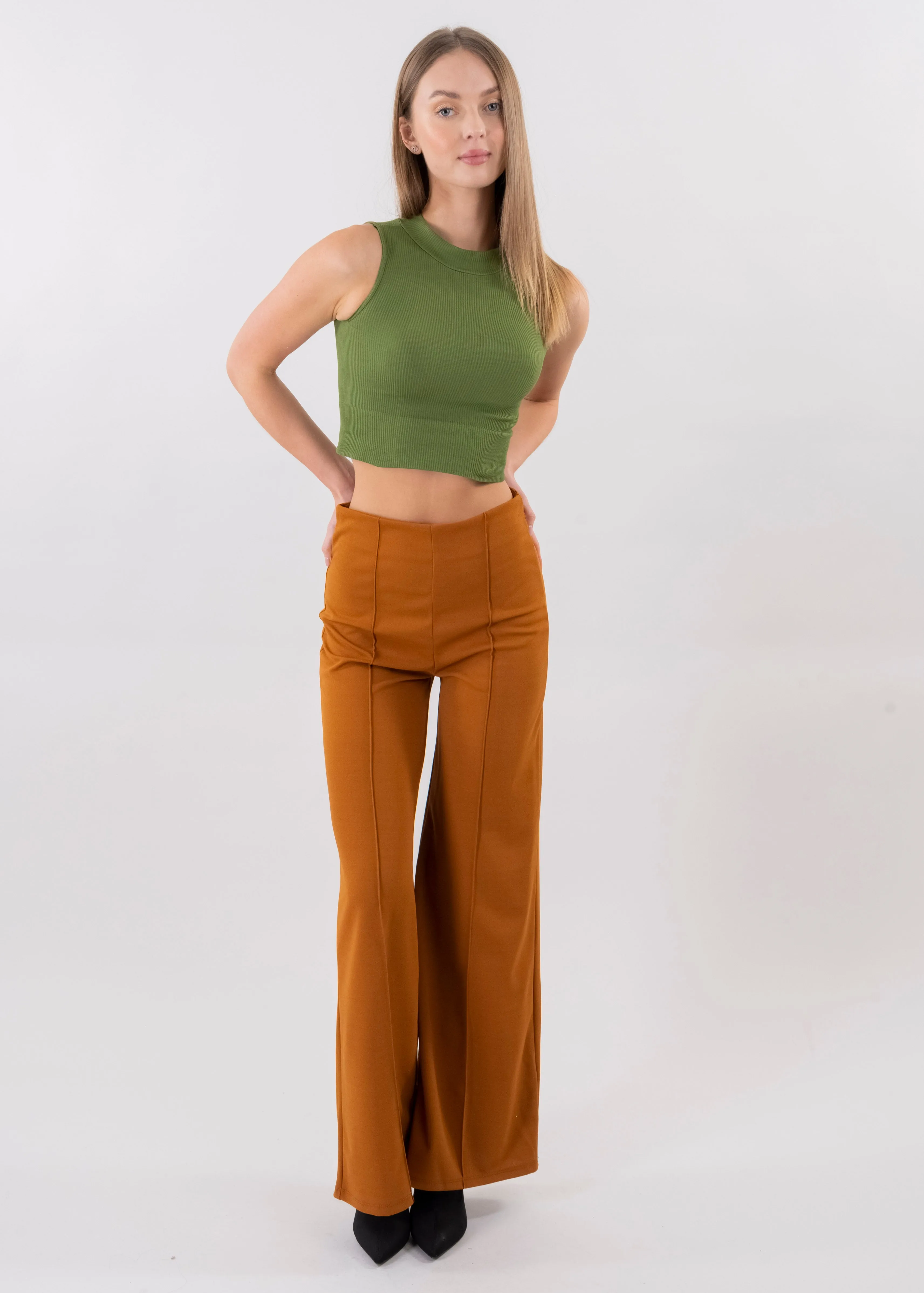 Pantalón Wide Leg Cintura Alta Costuras