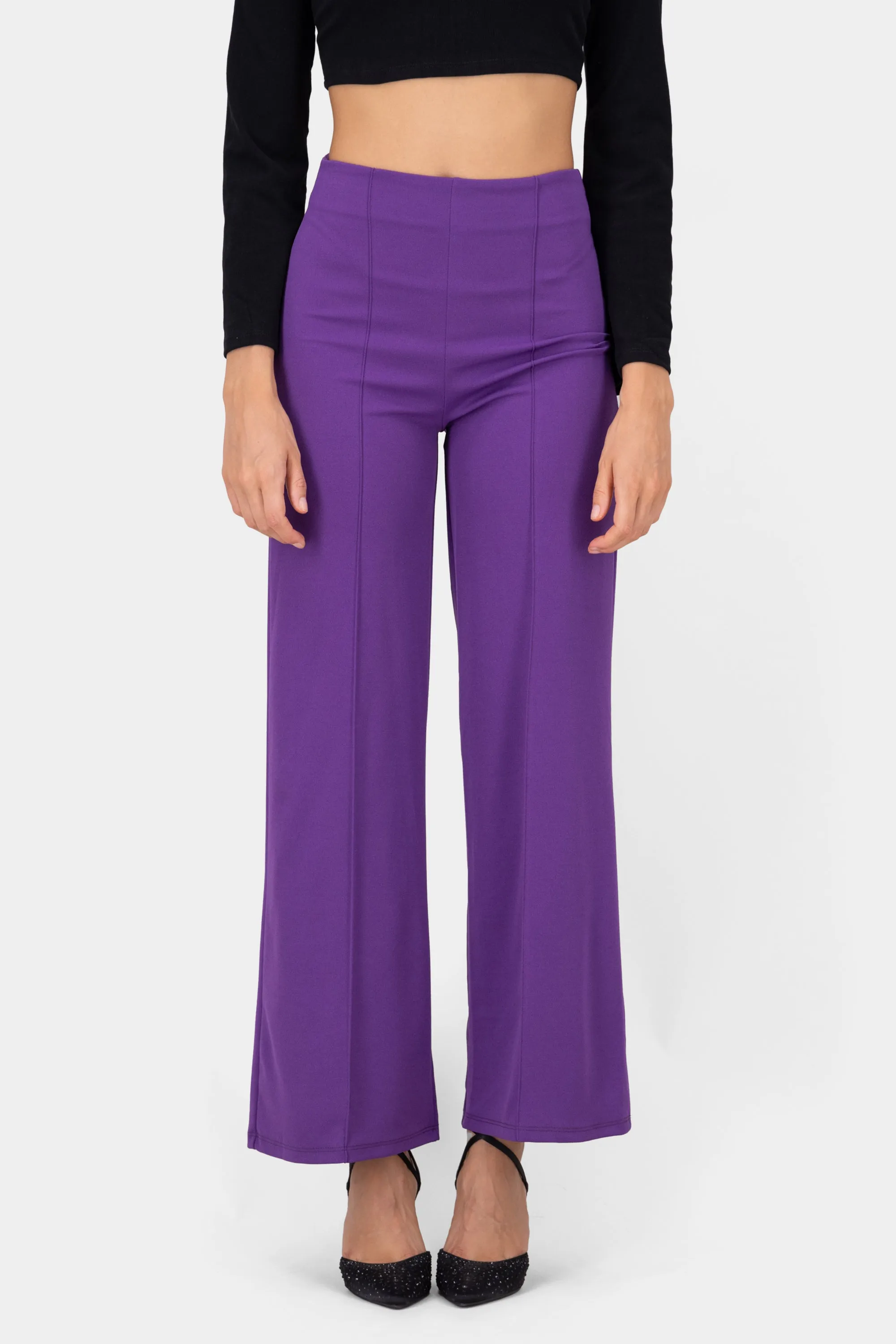 Pantalón Wide Leg Cintura Alta Costuras