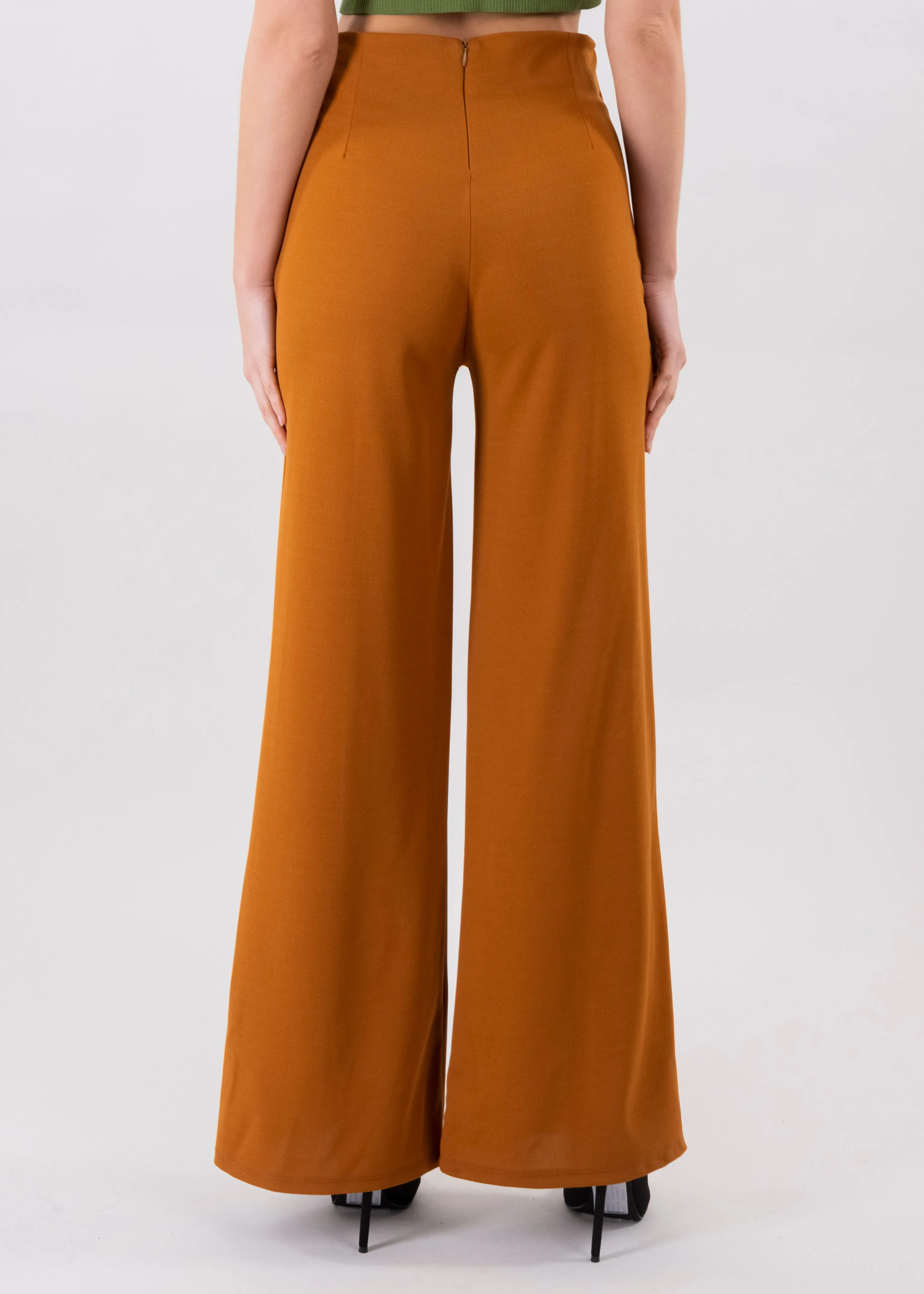 Pantalón Wide Leg Cintura Alta Costuras