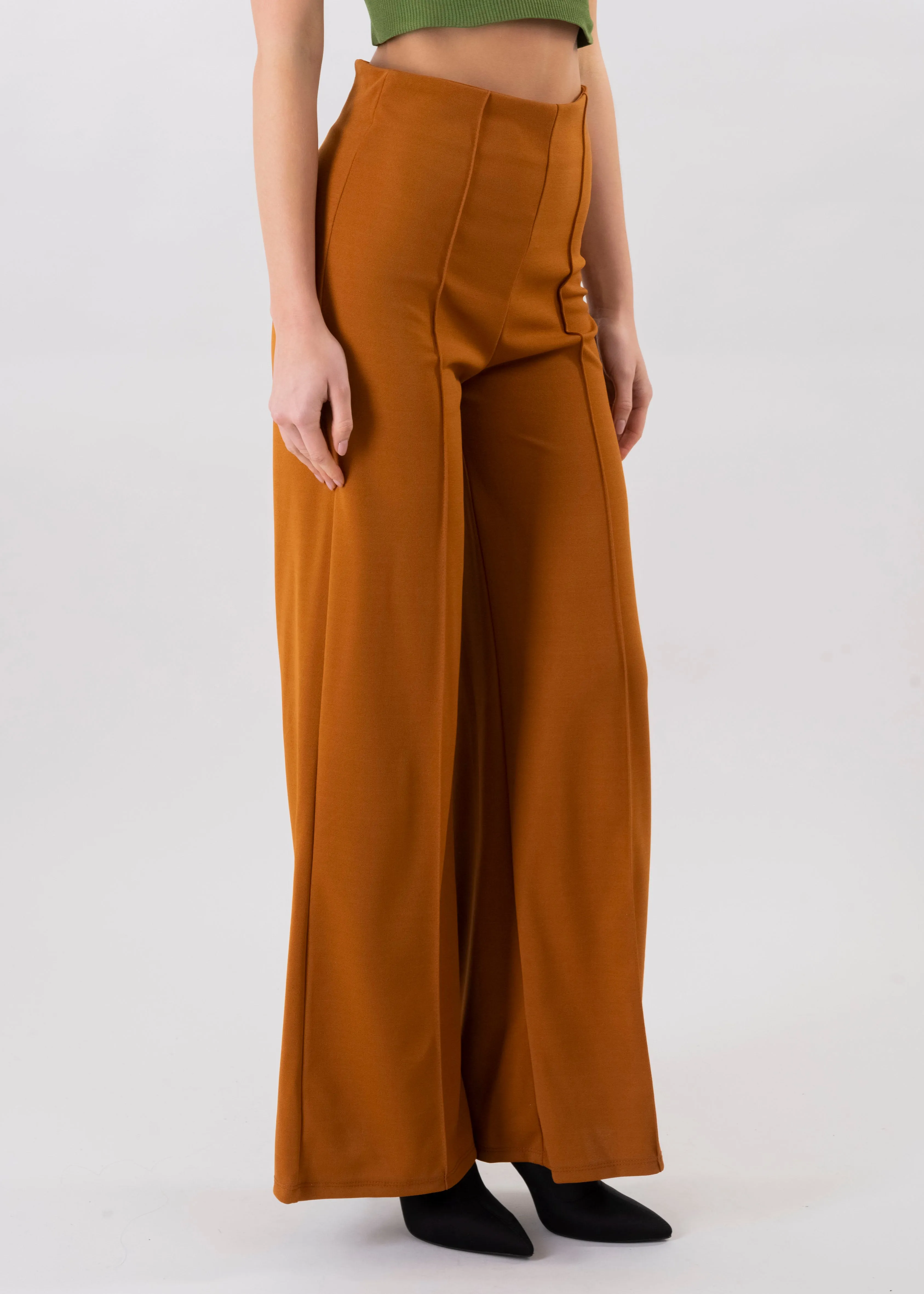 Pantalón Wide Leg Cintura Alta Costuras