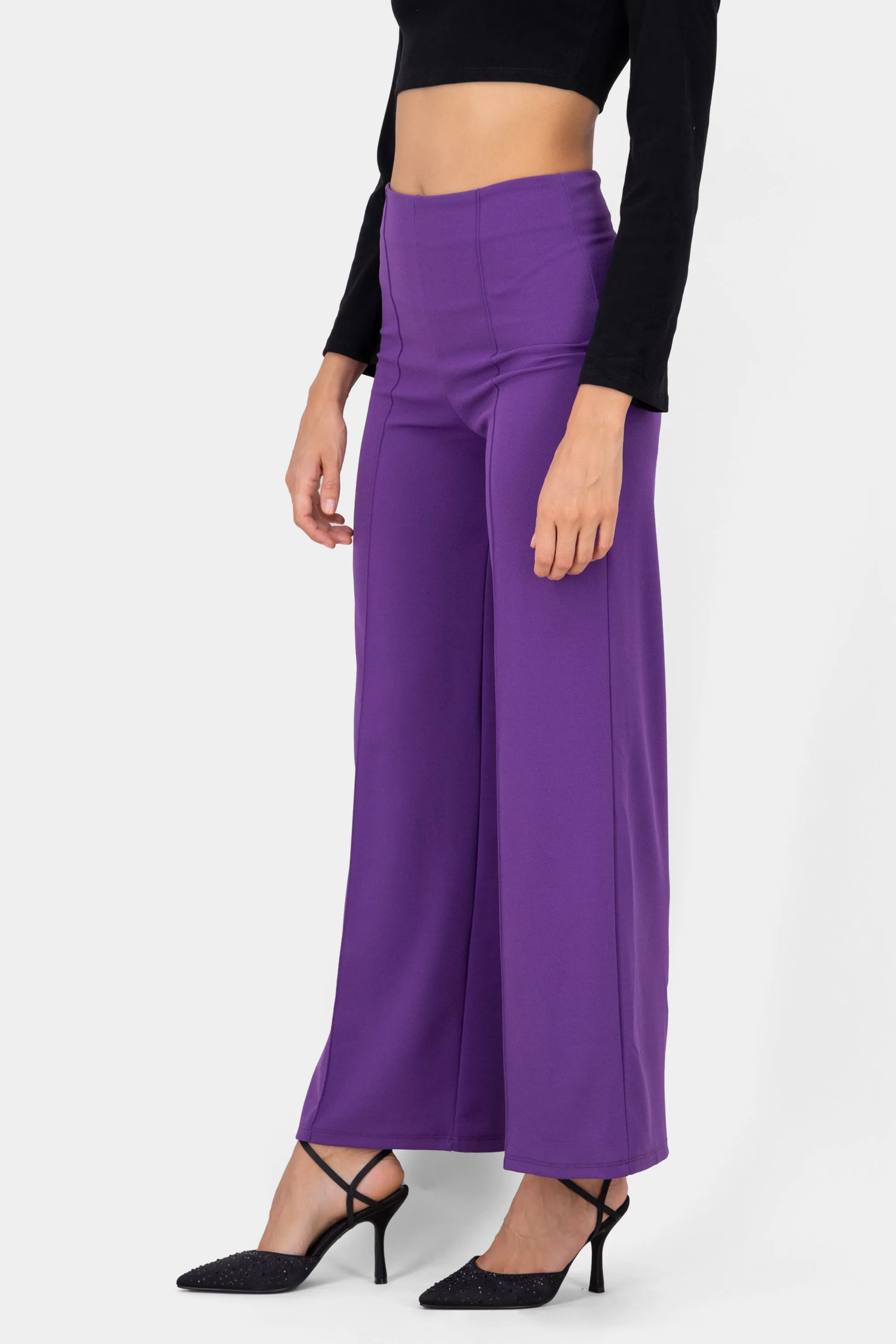 Pantalón Wide Leg Cintura Alta Costuras