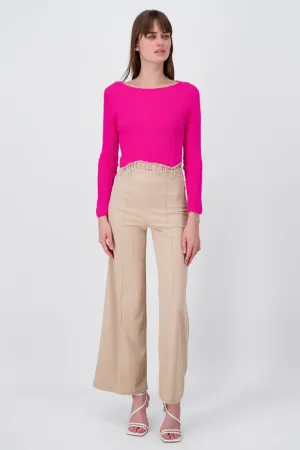 Pantalón Wide Leg Cintura Alta Costuras