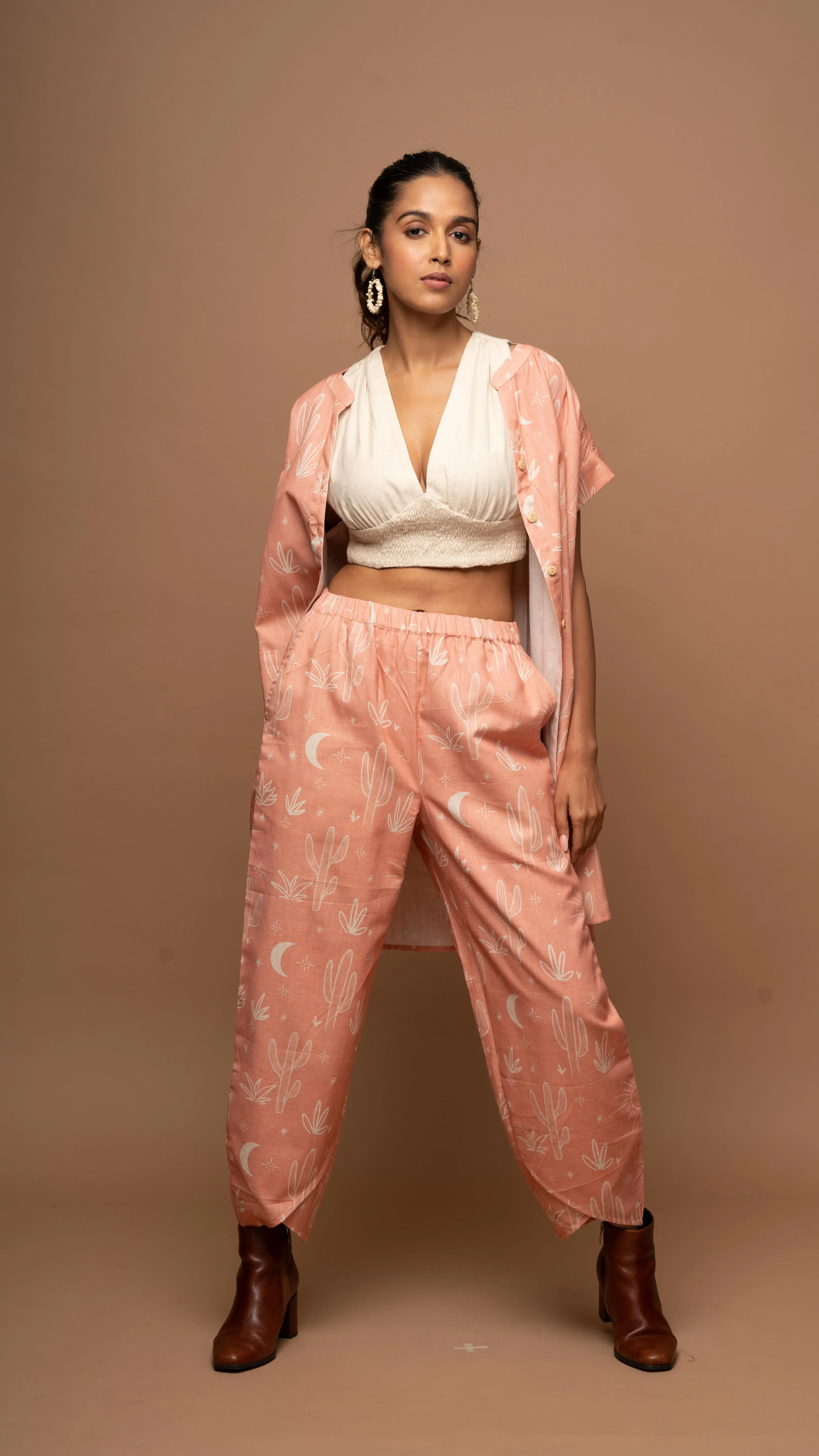 Peach Tranquil Co-ord Pants Set in Siesta in the desert Pattern