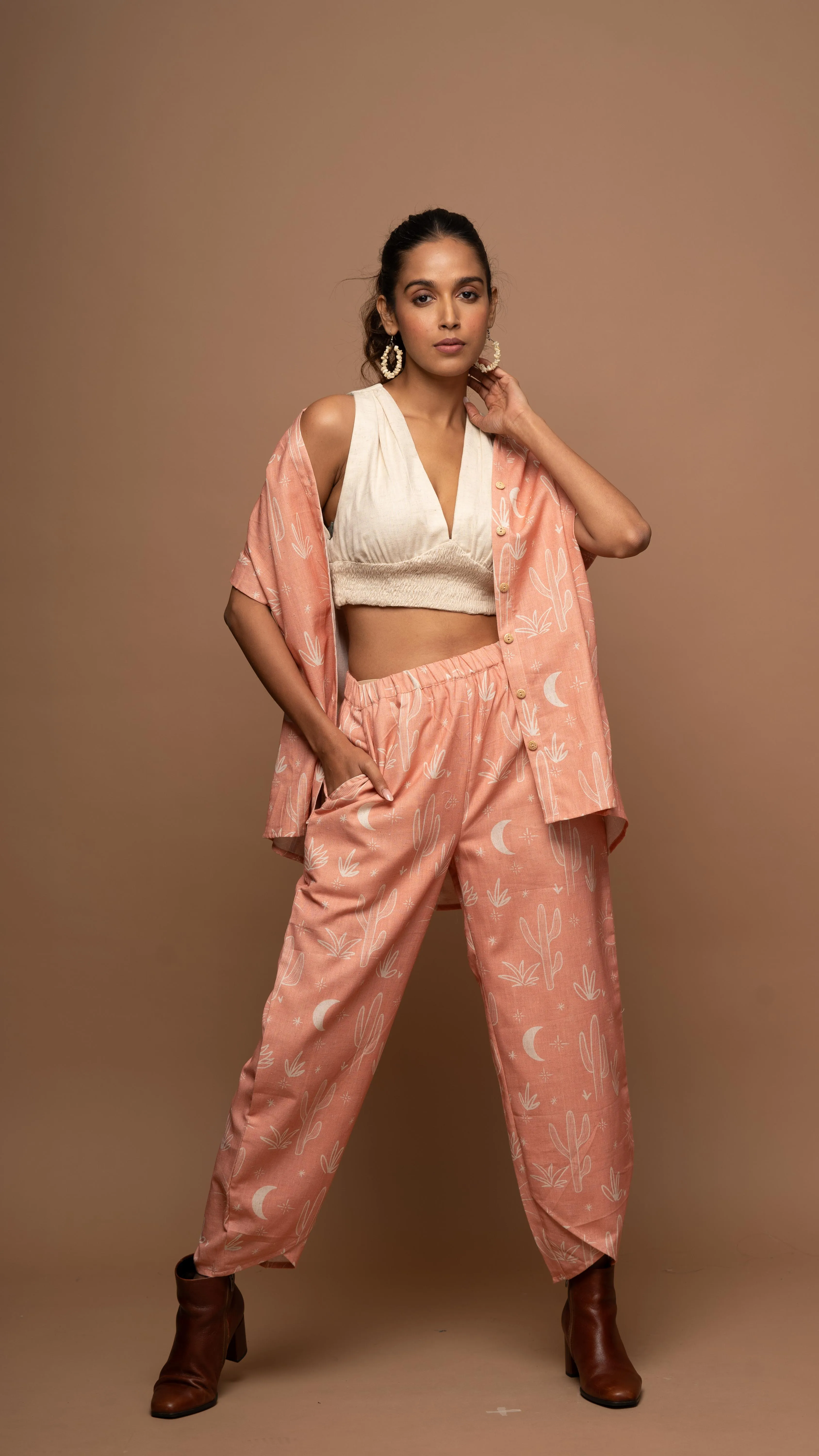 Peach Tranquil Co-ord Pants Set in Siesta in the desert Pattern