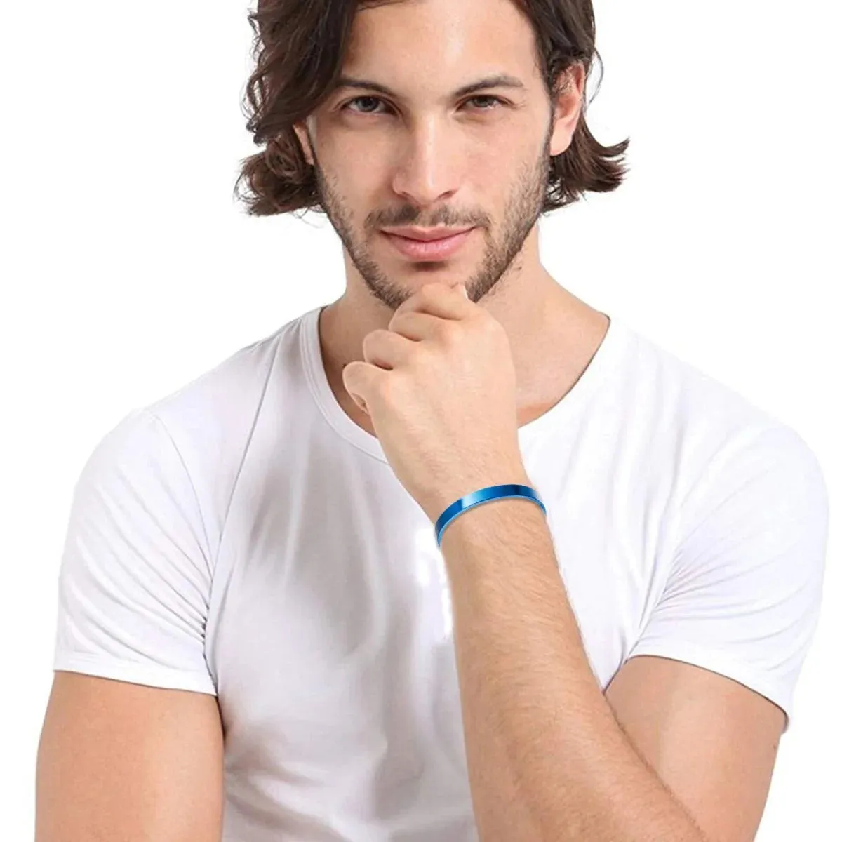 Personalized Engraved High Polished Plain Blue 316L Stainless Steel Kada Bangle Bracelet for Men