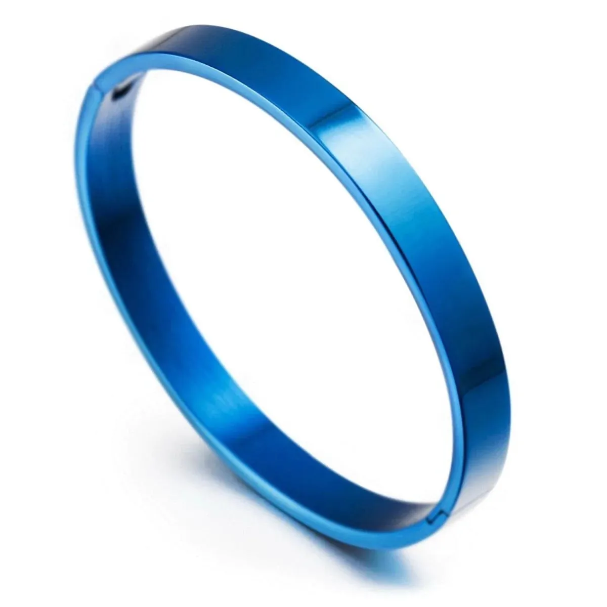 Personalized Engraved High Polished Plain Blue 316L Stainless Steel Kada Bangle Bracelet for Men