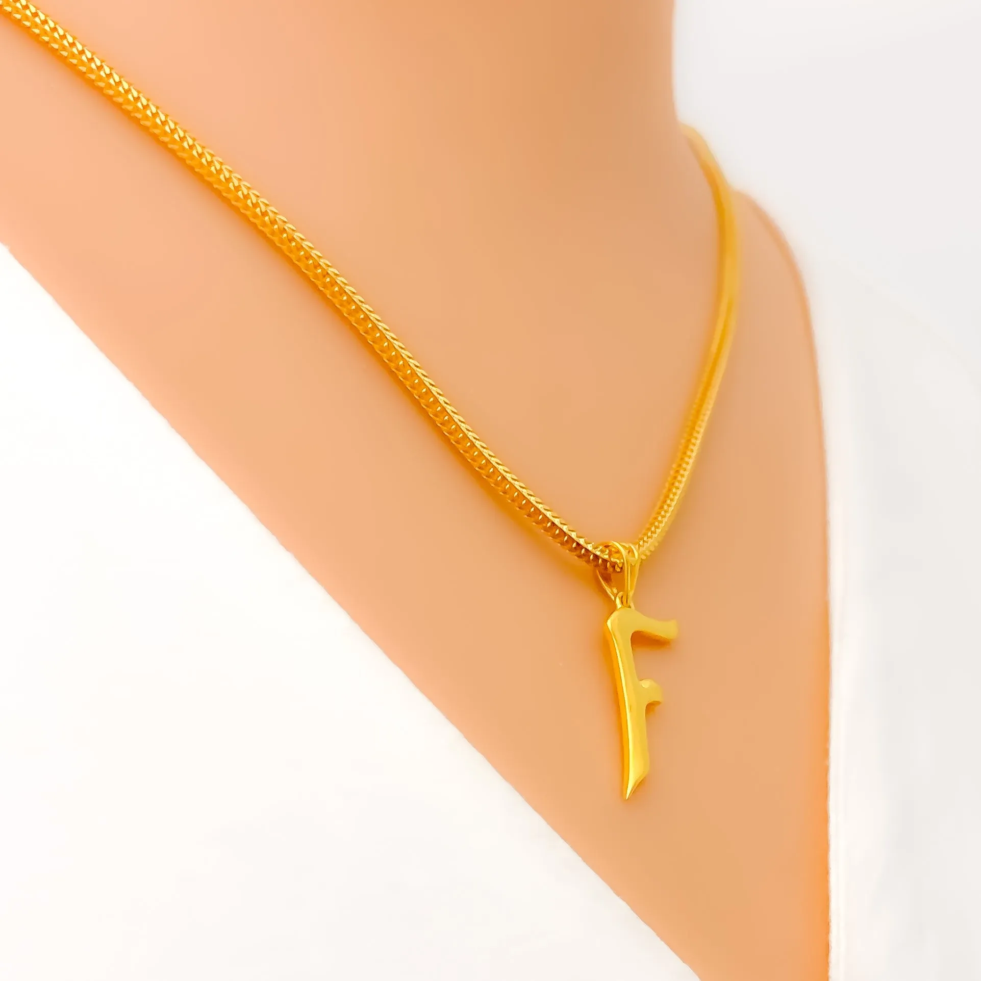 Petite Elevated F 22k Gold Letter Pendant