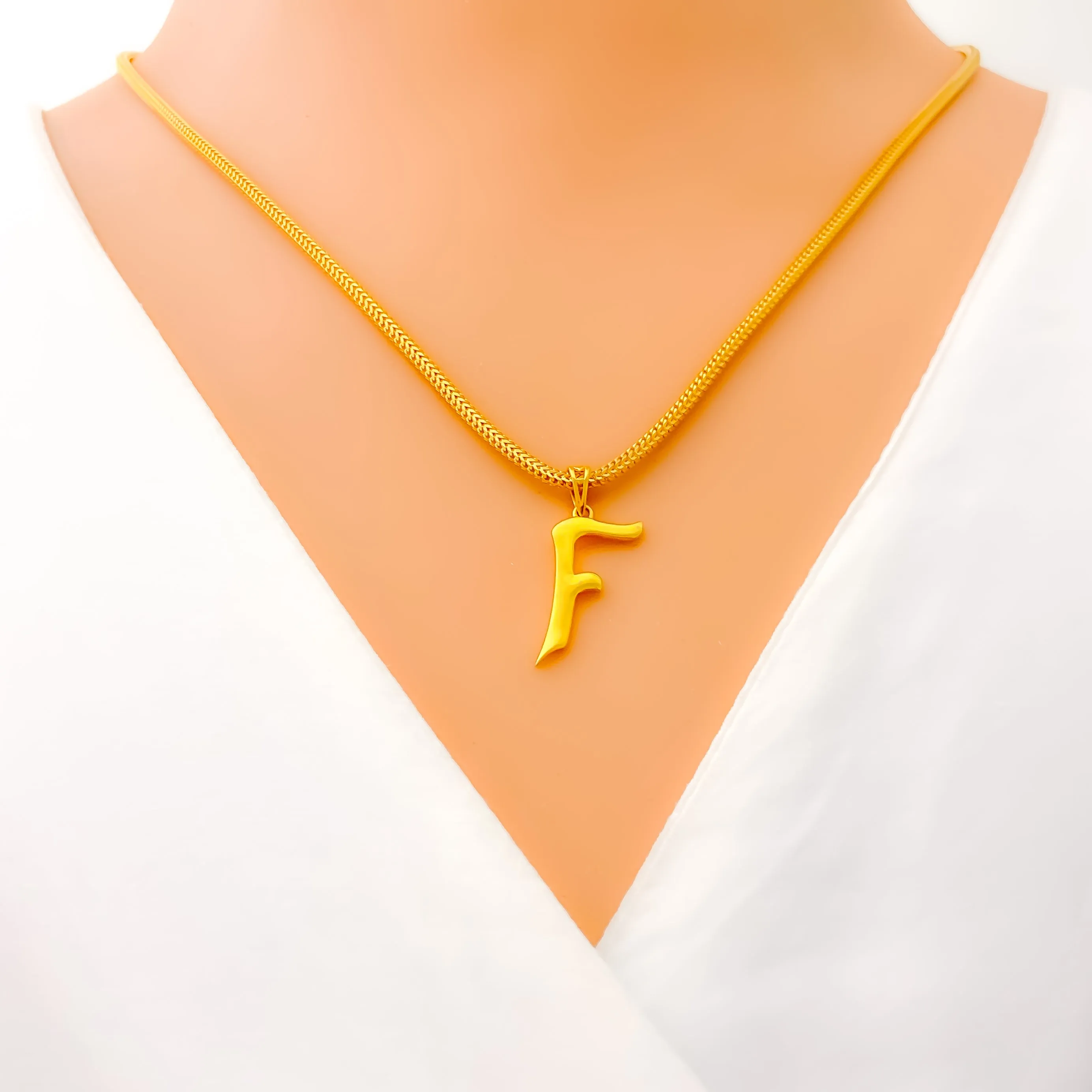 Petite Elevated F 22k Gold Letter Pendant