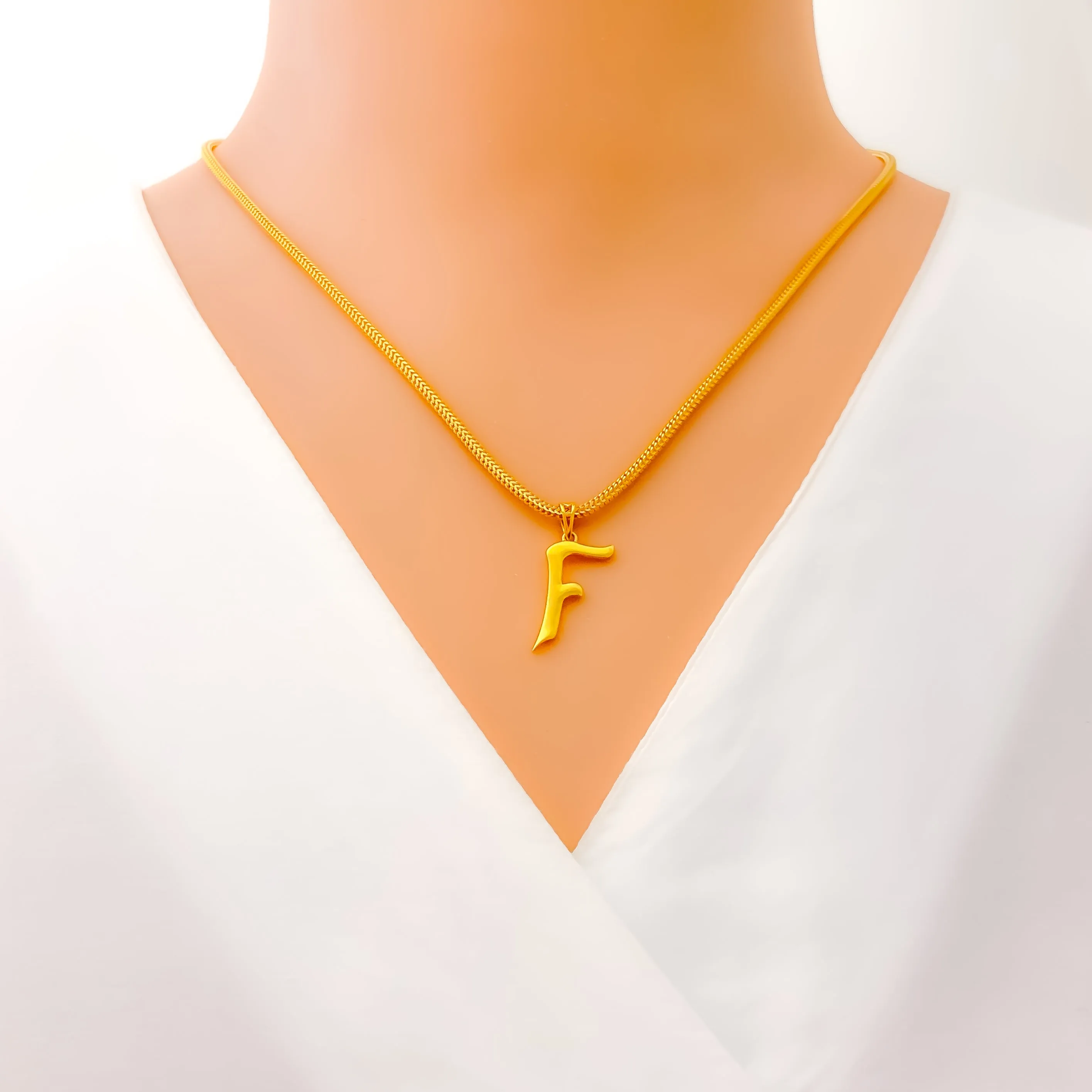 Petite Elevated F 22k Gold Letter Pendant