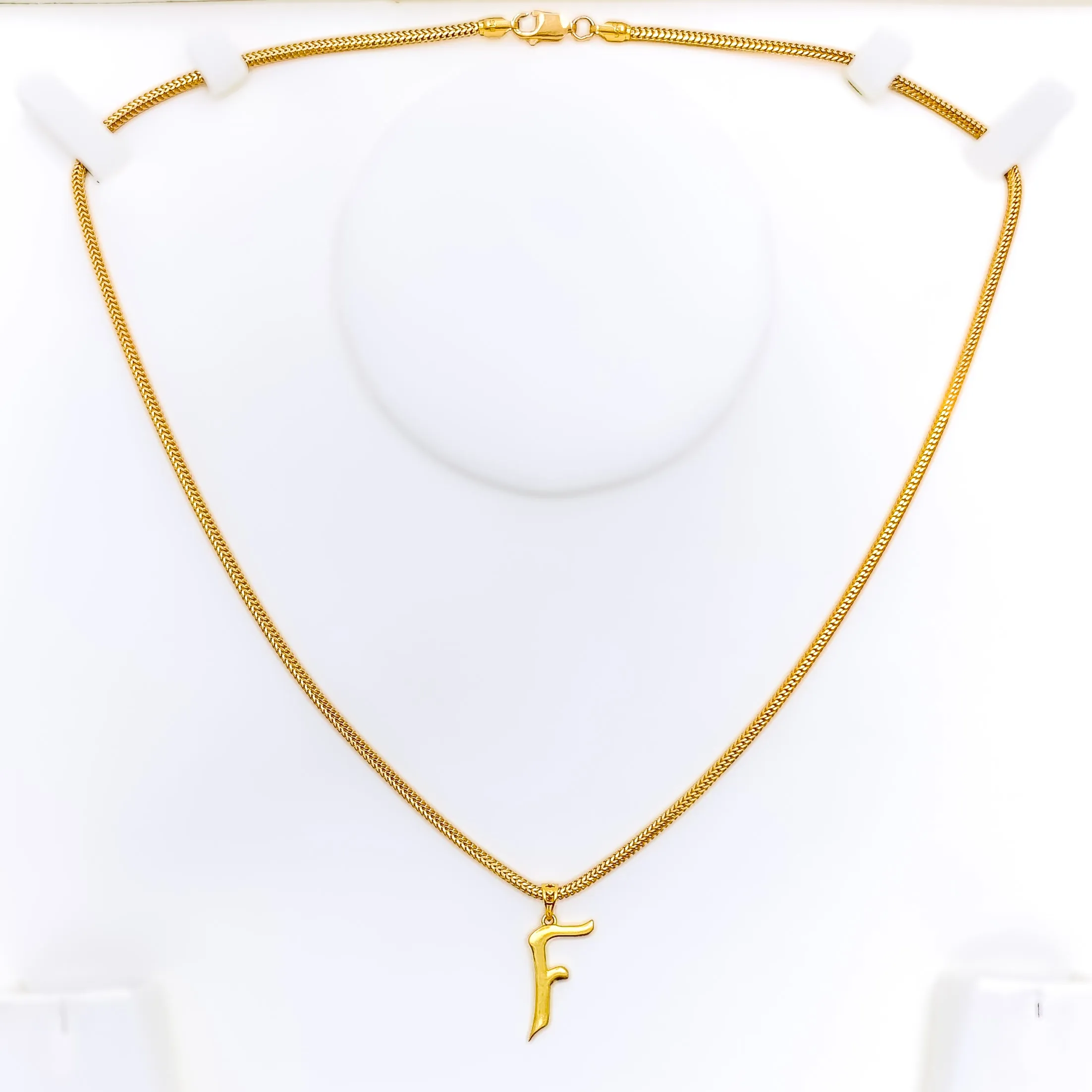 Petite Elevated F 22k Gold Letter Pendant